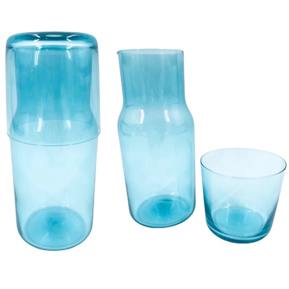 2 Jonathan Adler BIBA Tumble Up Water Bedside Carafe Set Blue Glass FabFitFun - Picture 2 of 13